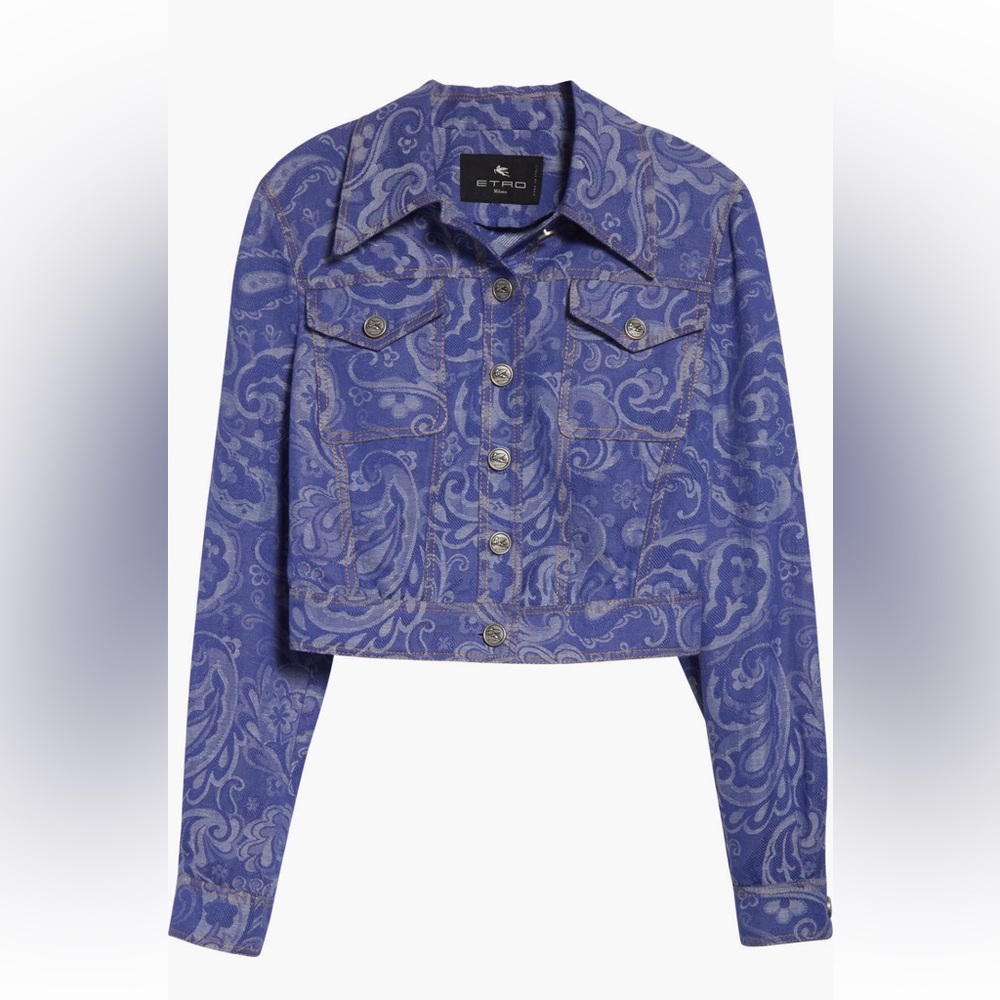 NWT Etro Paisley Cropped Denim Jacket SZ IT42/US6